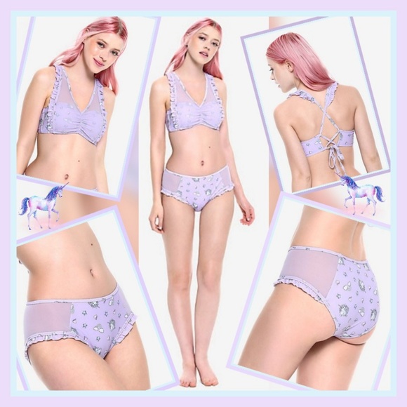 Hot Topic Other - Lavender Unicorn Print Ruffle Swim Suit Sis S & L